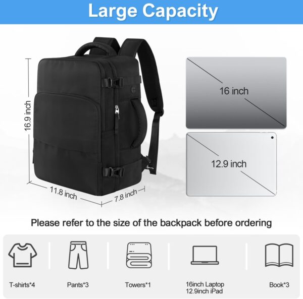 Travel Backpack for Men Women, Personal Item with Multi-Pockets, Airline Approved Carry on Backpack Fits 16inch Laptop, Waterproof Casual for College,Travel, Work - Image 5