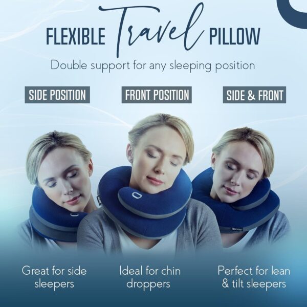 BCOZZY Neck Pillow for Travel Provides Double Support to The Head, Neck, and Chin in Any Sleeping Position on Flights, Car, and at Home, Comfortable Airplane Travel Pillow, Large, Navy - Image 2